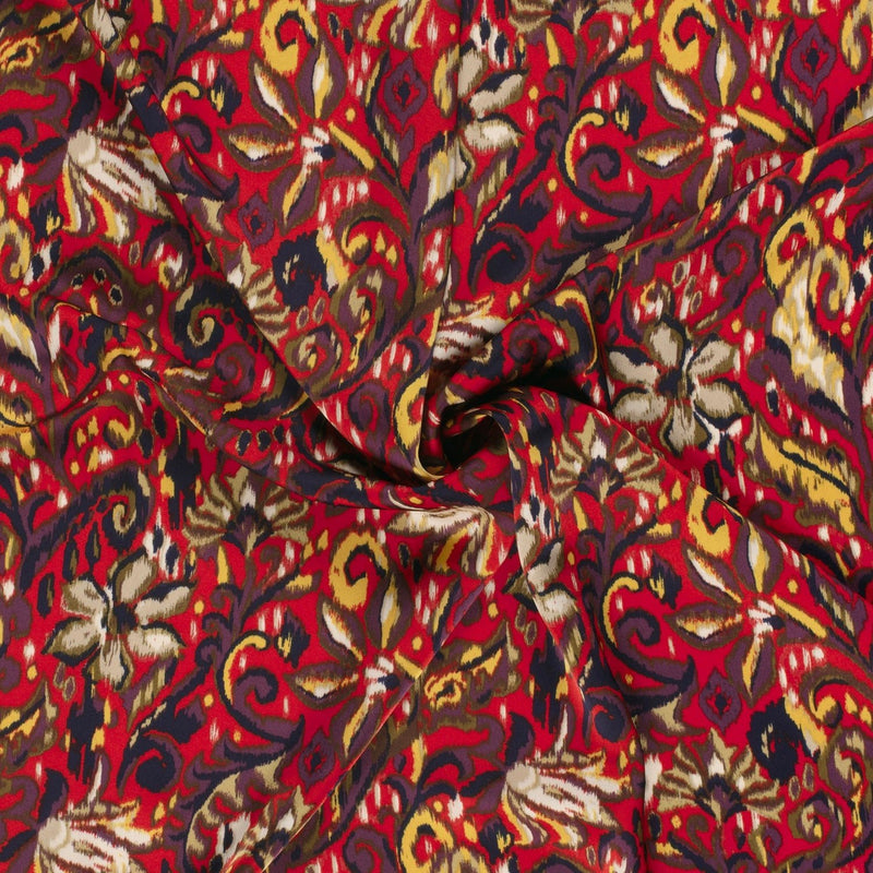 Tissu habillement satin duchesse, imprimé fleur indien multicolore : nombreuses couleurs - TissusPapi.com