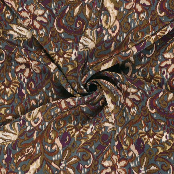 Tissu habillement satin duchesse, imprimé fleur indien multicolore : nombreuses couleurs - TissusPapi.com