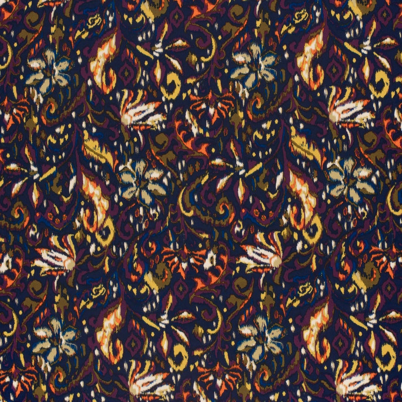 Tissu habillement satin duchesse, imprimé fleur indien multicolore : nombreuses couleurs - TissusPapi.com