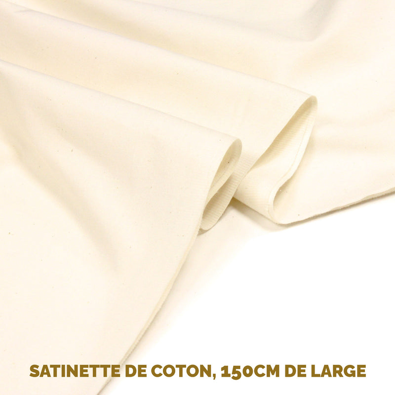 Tissu Satinette de coton blanc cassé, idéal en doublure de rideaux ! Disponible en 150 et 280cm de large - TissusPapi.com