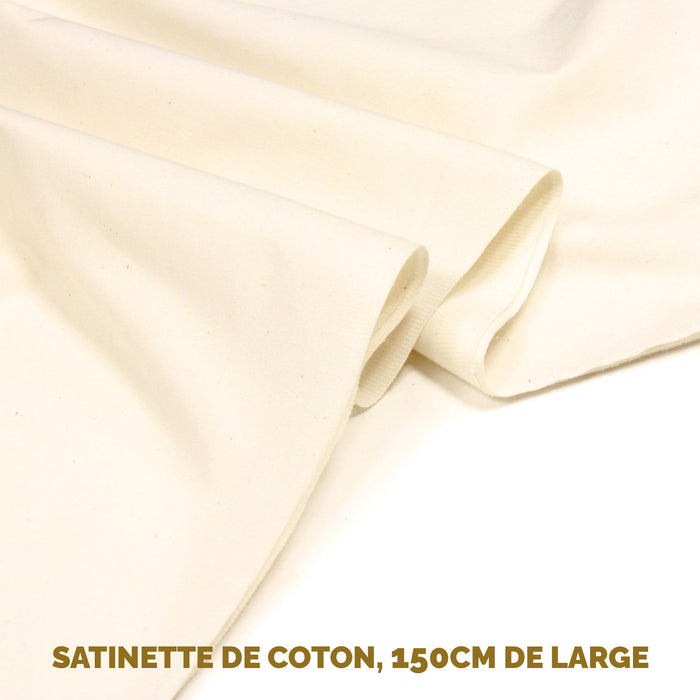 Tissu Satinette de coton blanc cassé, idéal en doublure de rideaux ! Disponible en 150 et 280cm de large