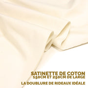 Tissu Satinette de coton blanc cassé, idéal en doublure de rideaux ! Disponible en 150 et 280cm de large - TissusPapi.com