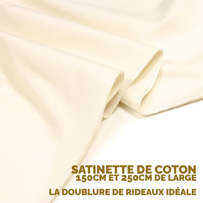 Tissu Satinette de coton blanc cassé, idéal en doublure de rideaux ! Disponible en 150 et 280cm de large - TissusPapi.com
