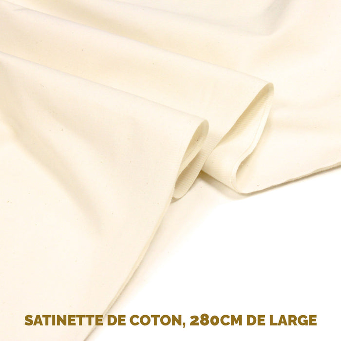 Tissu Satinette de coton blanc cassé, idéal en doublure de rideaux ! Disponible en 150 et 280cm de large