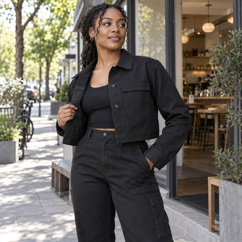 Tissu gabardine polycoton noir - Qualité WORKWEAR - ON DESTOCKE !