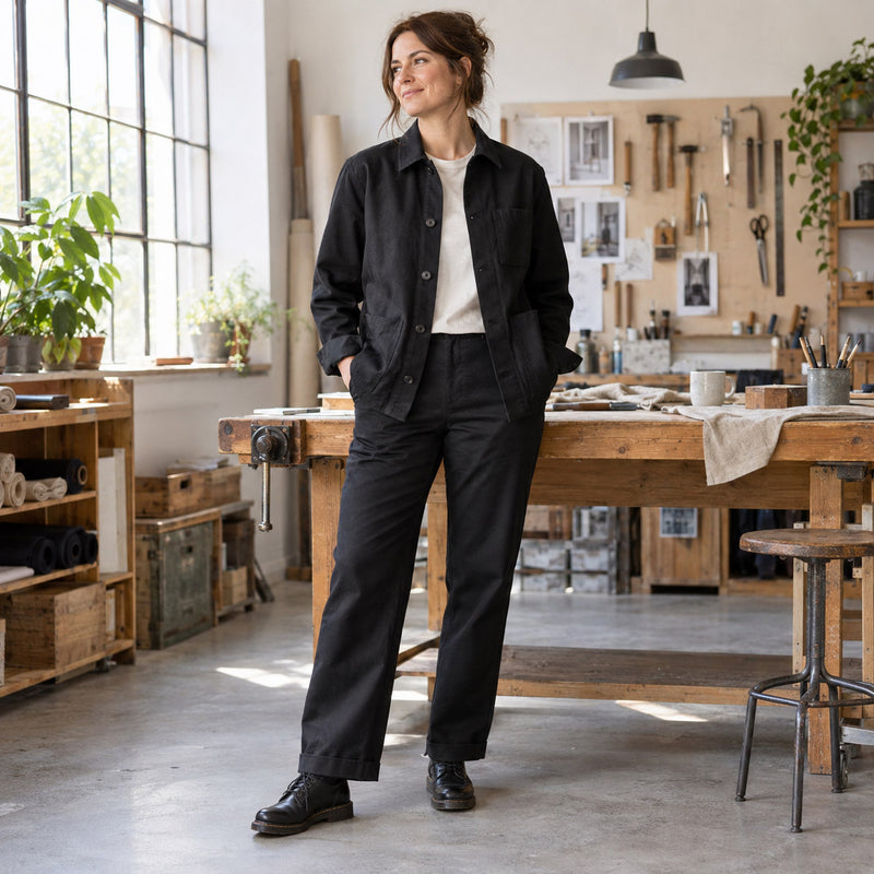 Tissu gabardine polycoton noir - Qualité WORKWEAR - ON DESTOCKE !