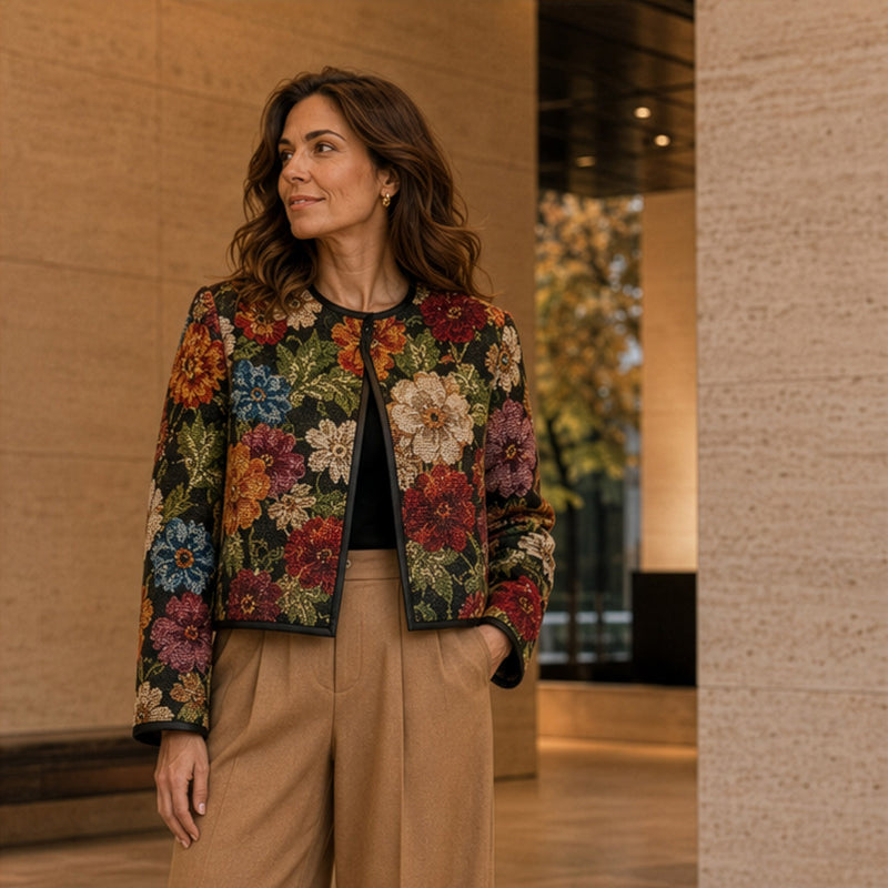 Tissu jacquard gobelin motif floral grandes fleurs multicolores - Idéal habillement, vestes/manteaux et ameublement -  STANDARD 100 OEKO-TEX