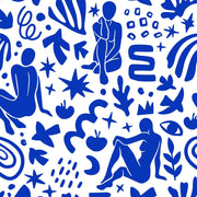 Tissu gabardine imprimée SILHOUETTE : trois motifs bleus et blancs - OEKO - TEX STANDARD 100 - TissusPapi.com