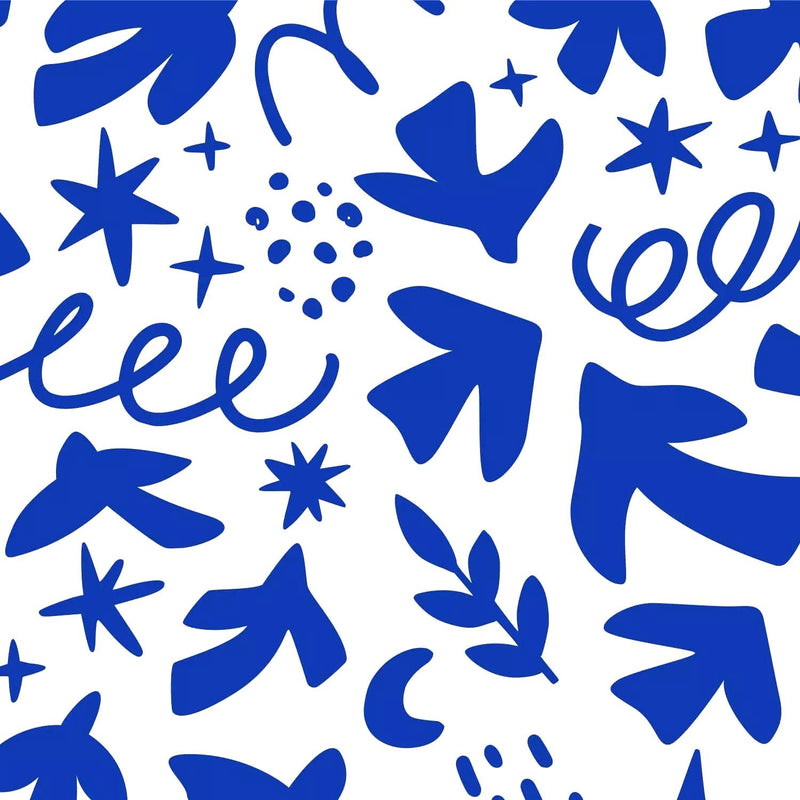 Tissu gabardine imprimée SILHOUETTE : trois motifs bleus et blancs - OEKO - TEX STANDARD 100 - TissusPapi.com