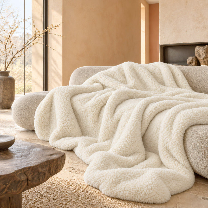 Tissu sherpa mouton écru double face : HYPER DOUX recto et verso !