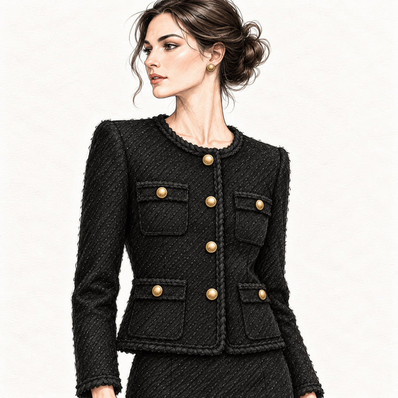 Tissu lainage souple noir au tissage rayures diagonales, fabrication française : idéal pour un tailleur!