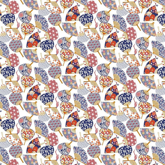 Tissu cotonnade aux éventails japonais multicolores - OEKO-TEX