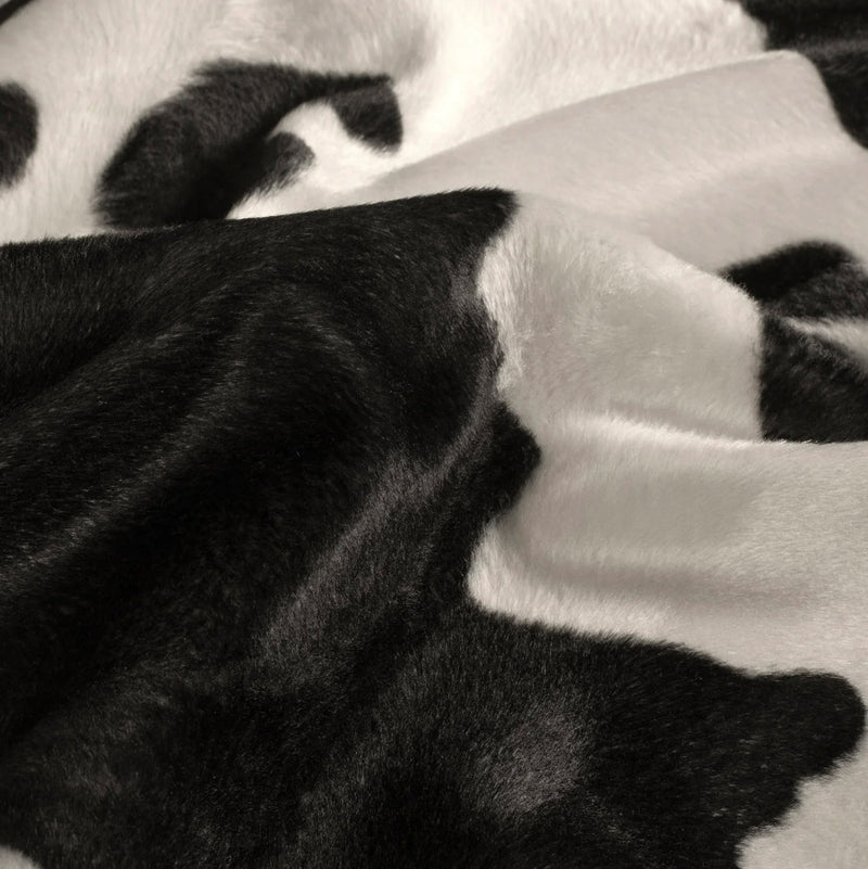 Tissu Velours imprimé motif VACHE : noir & écru ou marron & écru - TissusPapi.com