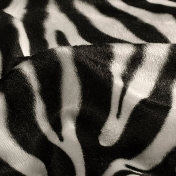 Tissu Velours imprimé motif ZEBRE : noir & blanc cassé