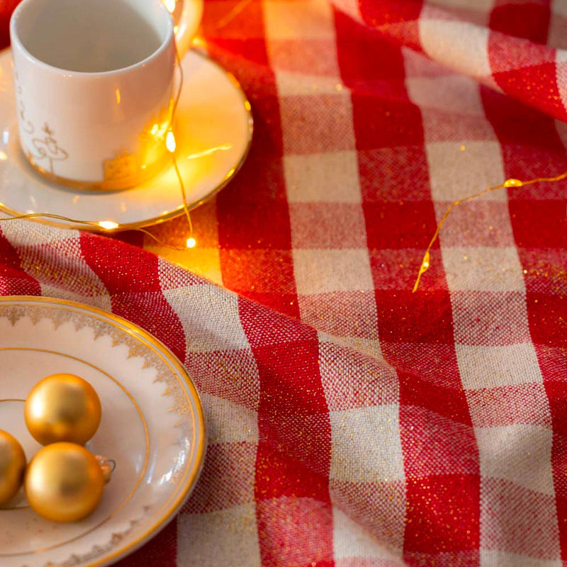 Tissu coton VICHY LUREX grands carreaux 25mm : rouge doré ou kaki doré ! - TissusPapi.com