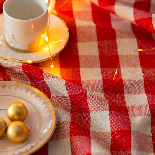 Tissu coton VICHY LUREX grands carreaux 25mm : rouge doré ou kaki doré ! - TissusPapi.com