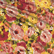 Tissu gabardine coton imprimée fleuri Vintage jaune, rouge, rose - OEKO-TEX STANDARD 100 - TissusPapi.com