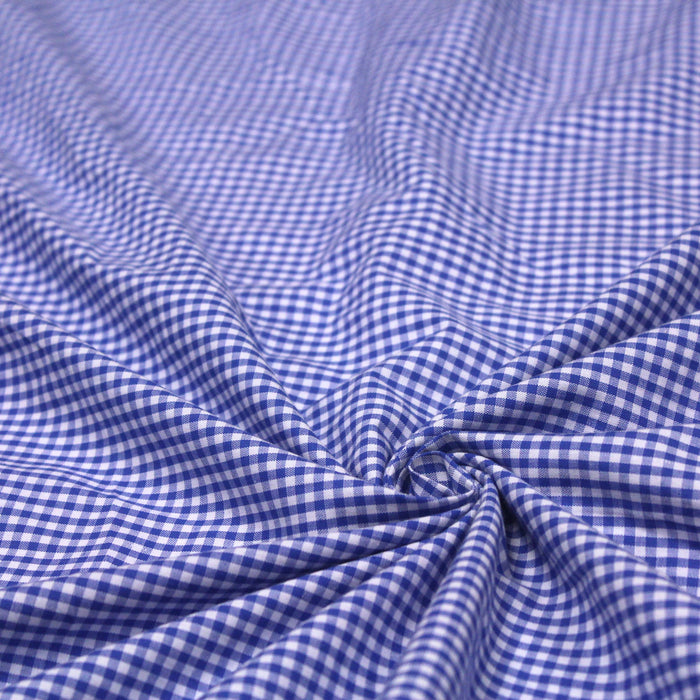 Tissu de coton Vichy bleu roi & blanc à carreaux 2mm