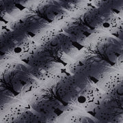Tissu de coton HALLOWEEN, la nuit, les tombes, les chauve souris et la forêt, fond gris - TissusPapi.com