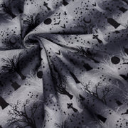 Tissu de coton HALLOWEEN, la nuit, les tombes, les chauve souris et la forêt, fond gris - TissusPapi.com