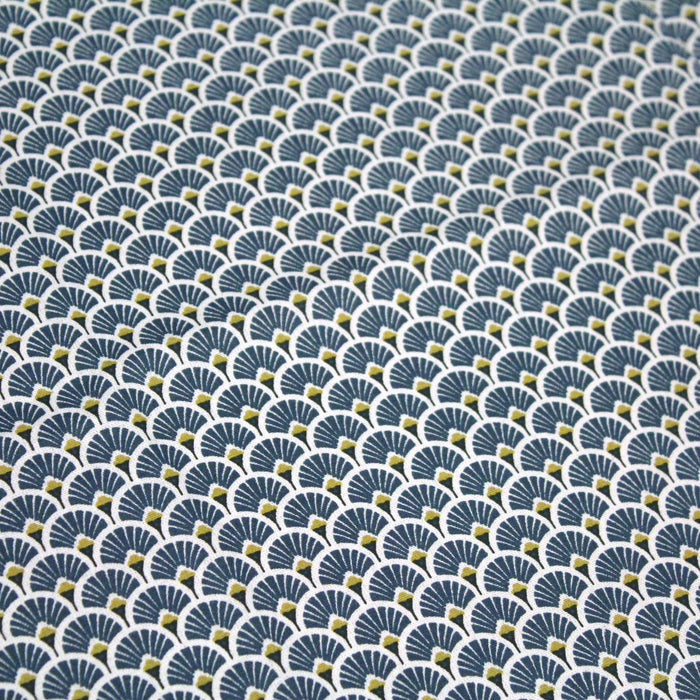 Tissu de coton motif traditionnel japonais aux éventails SENSU bleu marine - Oeko-Tex