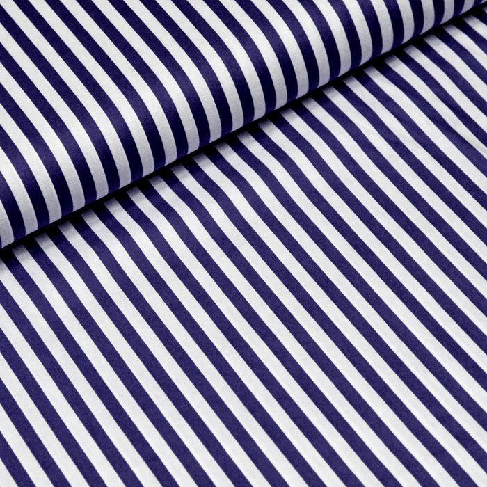 Tissu popeline de coton marinière à rayures blanches et bleu marine - Oeko-Tex - tissuspapi
