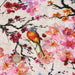 Tissu de coton motif jardin japonais GUNMA aux oiseaux et fleurs de cerisier sur fond lin - Grande largeur 280 cm