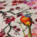 Tissu de coton motif jardin japonais GUNMA aux oiseaux et fleurs de cerisier sur fond lin - Grande largeur 280 cm