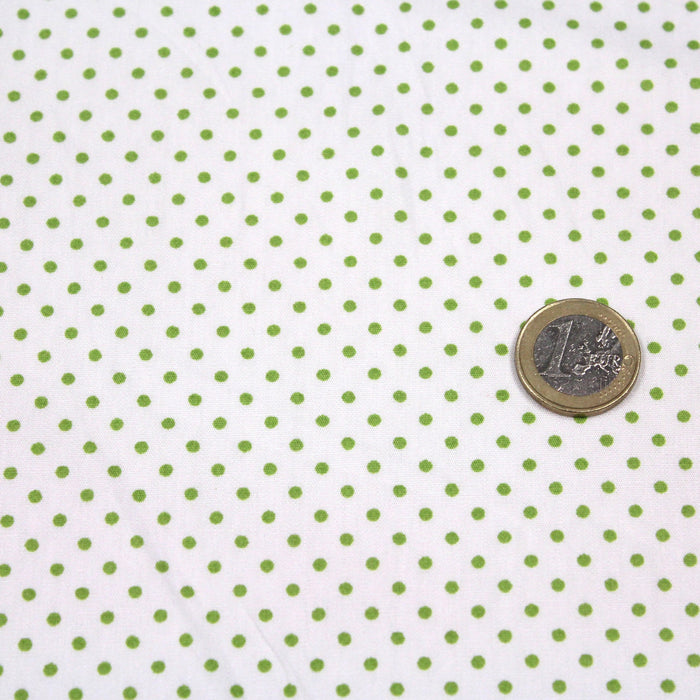 Tissu popeline de coton blanche à pois vert pomme - COLLECTION POLKA DOT - Oeko-Tex