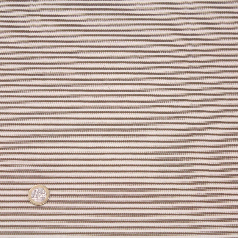 Tissu toile à matelas coton DOUARNENEZ – Rayures marron sur fond écru - TissusPapi.com