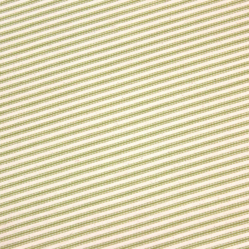 Tissu toile à matelas de coton DOUARNENEZ aux fines rayures vert pomme, fond écru - TissusPapi.com