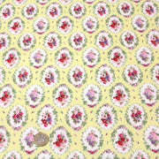 Tissu popeline jaune aux macarons fleuris britanniques - TissusPapi.com