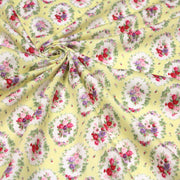 Tissu popeline jaune aux macarons fleuris britanniques - TissusPapi.com