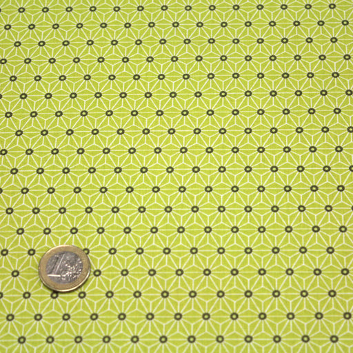 Tissu de coton saki motif traditionnel japonais géométrique ASANOHA vert anis et blanc - Oeko-Tex