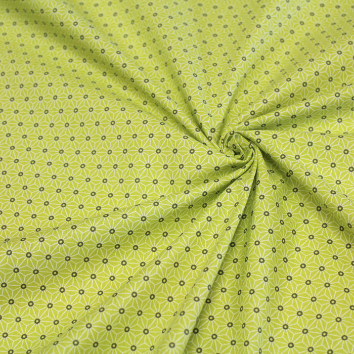 Tissu de coton saki motif traditionnel japonais géométrique ASANOHA vert anis et blanc - Oeko-Tex