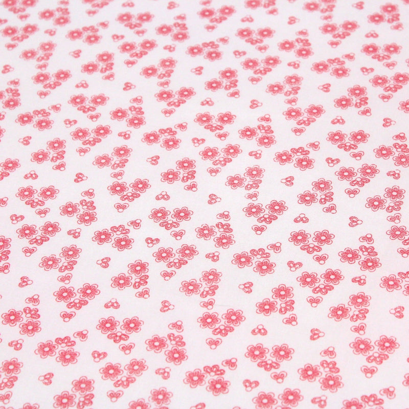 Tissu popeline de coton BLANDINE aux fleurs rouge fraise, fond blanc - TissusPapi.com