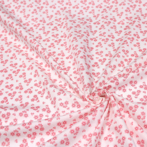 Tissu popeline de coton BLANDINE aux fleurs rouge fraise, fond blanc - Oeko-Tex