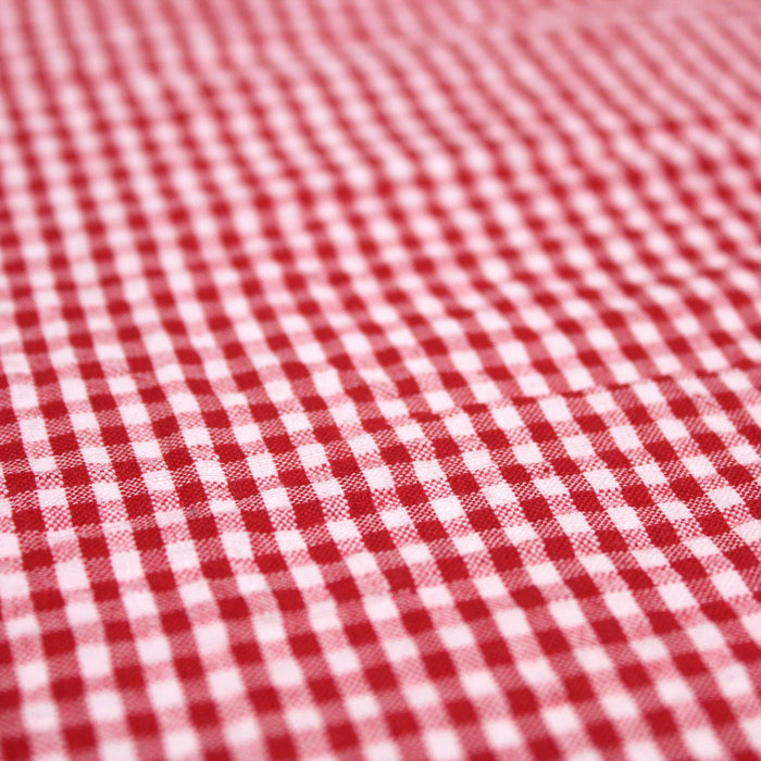 Tissu de coton Seersucker Vichy à carreaux rouges et blancs 2mm - tissuspapi