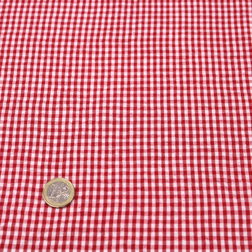 Tissu de coton Seersucker Vichy à carreaux rouges et blancs 2mm