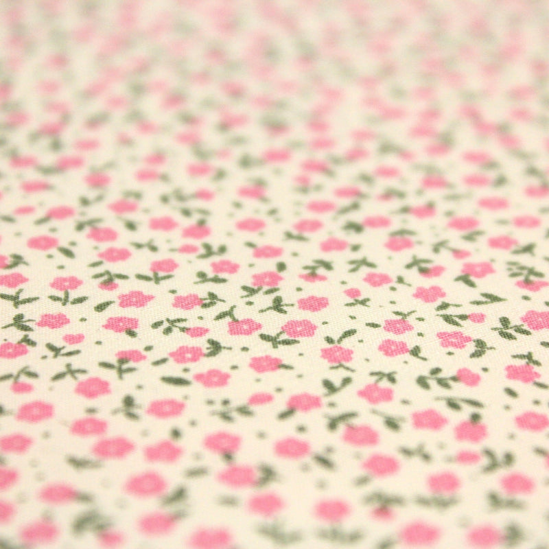 Tissu popeline de coton ANNA aux fines fleurs roses, fond écru - TissusPapi.com