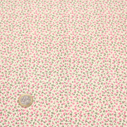 Tissu popeline de coton ANNA aux fines fleurs roses, fond écru - TissusPapi.com