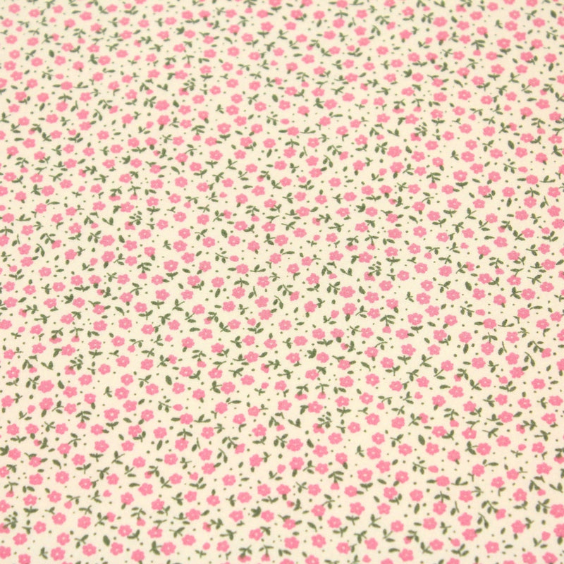 Tissu popeline de coton ANNA aux fines fleurs roses, fond écru - TissusPapi.com