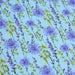 Tissu popeline de coton LAVANDE aux fleurs parme et feuilles vertes, fond bleu ciel - tissuspapi