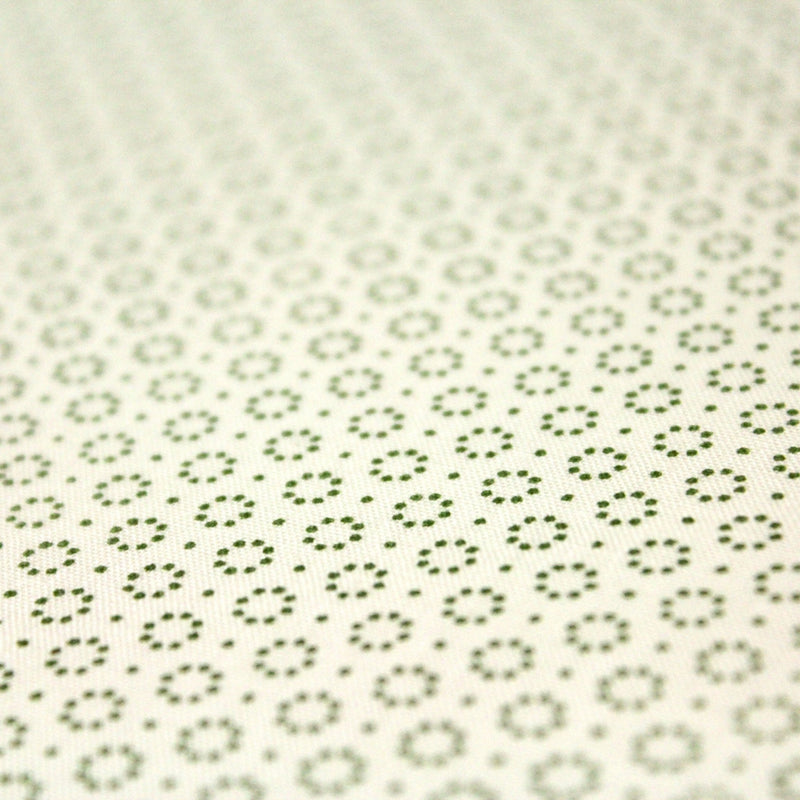 Tissu popeline de aux cercles & fins pois verts, fond écru - TissusPapi.com