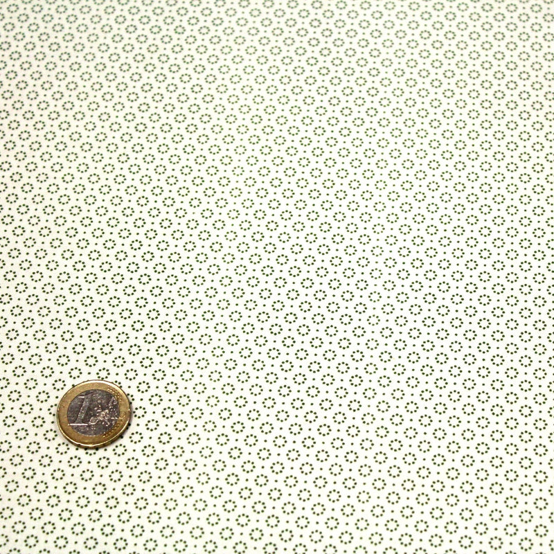 Tissu popeline de aux cercles & fins pois verts, fond écru - TissusPapi.com