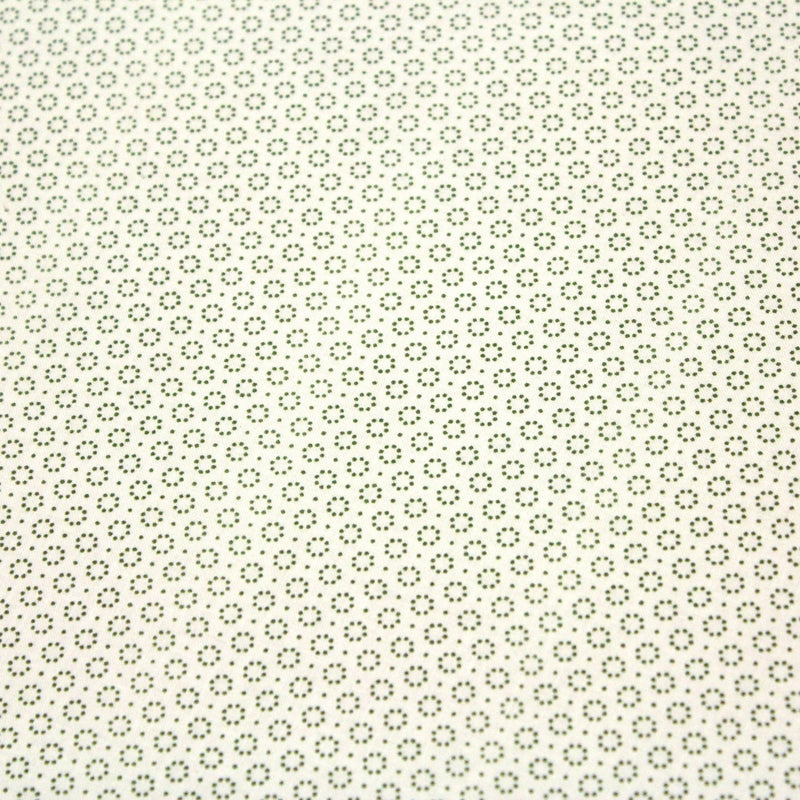Tissu popeline de aux cercles & fins pois verts, fond écru - TissusPapi.com