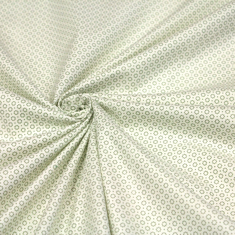 Tissu popeline de aux cercles & fins pois verts, fond écru - TissusPapi.com