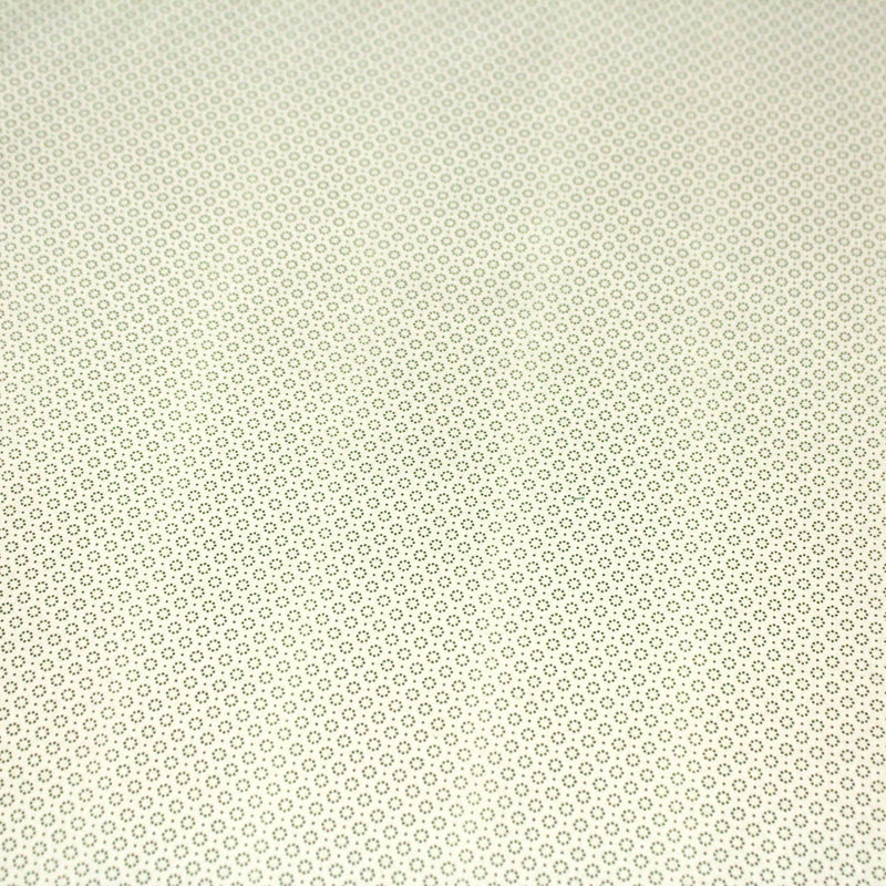 Tissu popeline de aux cercles & fins pois verts, fond écru - TissusPapi.com
