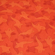 Tissu popeline de coton aux fantômes orange, fond orange - COLLECTION HALLOWEEN - TissusPapi.com
