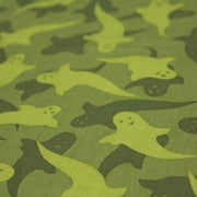 Tissu popeline de coton aux fantômes verts, fond vert - COLLECTION HALLOWEEN - TissusPapi.com